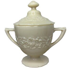 Indiana Custard Glass Footed Sugar Bowl With Lid VTG